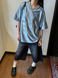 AIDASE  -  American Loose Sports Shirt Unisex V-neck Retro Jersey Short Sleeved T-shirt Men Women's Summer New Shiny Casual Loose Top aidase-shop