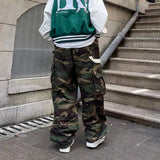 AIDASE  -  High Street Retro Hiphop Pants Baggy Camouflage Cargo Pants Men's Straight Skateboard Street Dance Jogger Pants Trendy Tie Foot aidase-shop