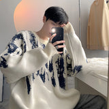 Aidase Autumn Clothing Men's Knitted Luxury Printed Pullovers Sweater Casual Vintage Loose O Neck Solid Color Long Sleeve Knitwear aidase-shop