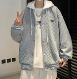 Aidase Men&Women Hooded Jacket Ins Hip Hop Waffle Fake Two-piece Windproof Streetwear Unisex Baseball Uniform Youth Male Bomber Jacket aidase-shop