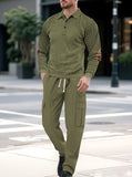 AIDASE  -  Spring and Autumn men's long sleeved two-piece collar shirt, long pants, loose work clothes, casual sportswear set aidase-shop