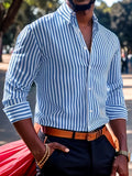 AIDASE  -  Men'S Casual Regular Fit Striped Long Sleeve Solid Color Polyester Button Lapel Shirt aidase-shop
