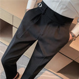 Men British Style Suits Pants New Male Solid High Waist Trousers High Quality Men Formal Slim Fit Business Casual Suit Pants aidase-shop