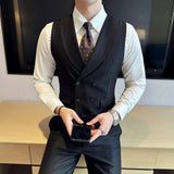 AIDASE  -  Spring Autumn Men's Double-breasted Suit Collar British Retro Business Casual Solid Color Slim Fashion Trendy Vest aidase-shop