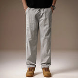 AIDASE  -  Men Light Grey Khaki Solid Color Simple Basic Casual Daily Trendy Straight Pants Spring New Fashion Male American Style Trousers aidase-shop