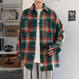 Aidase Harajuku Long Sleeve Plaid Shirts Men Big Size M-5XL Autumn Chic Loose Vintage High Street All-match Gentleman Camisa