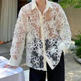 AIDASE  -  New Male Shirt Three-Dimensional Lace Flower Long-Sleeved Shirts Personality Slightly Transparent Trendy Men's Tops 21E7032 aidase-shop