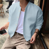 AIDASE  -  Men Jackets Solid Color Stand Collar Long Sleeve Button Men Coats Streetwear Loose Korean Style Fashion Casual Outerwear aidase-shop