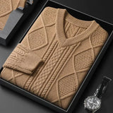 Aidase New Autumn and Winter High-end Pullover Chicken Heart Neck Jacquard Long Sleeved Casual Loose and Thickened Men's Sweater aidase-shop