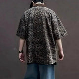 AIDASE  -  Men Vintage Leopard Print Contrast Color Corduroy Shirt Summer Casual Streetwear Y2K Oversized Short Sleeve Tops Ropa De Hombre aidase-shop