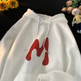 Man Hoodies Vintage Hoodie Sweatshirts Fashion Harajuku Streetwear Casual Loose Pullover Tops Letter Print Male Hooded