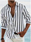 AIDASE  -  Men's Long Sleeve Striped Button Down Shirt New Fashion Casual Turn Down Collar Top aidase-shop