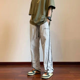 AIDASE  -  Summer Stripe Quick Drying Casual Pants Men Solid Patchwork Embroidery Elastic Waist Drawstring Pocket Loose Straight Trousers aidase-shop