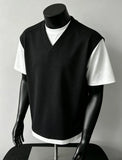 AIDASE  -  Casual American Retro Style Mock Two-Piece Short Sleeve T-Shirt for Men Summer Youth Leisure Sports Top Trendy Cleanfit Shirt aidase-shop