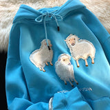 AIDASE  -  Soft Girl Cute Plush Lamb Tees Couple Hoodie Men Women Cartoon Flocking Hoody Spring Autumn Loose Vintage High Street Top aidase-shop