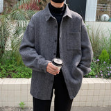 Aidase Autumn Woolen Coat Men Fashion Oversized Vintage Woolen Jacket Men Streetwear Korean Loose Short Woolen Coat Men Plus Size M-5XL
