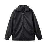 AIDASE  -  Black PU Leather Oversized Coats Collar Zip-Up Men's Jacket Korean Style Faux Leather Casual Bomber Biker Jacket aidase-shop