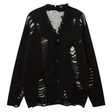 Aidase Mens Autumn Winter Ripped Sexy Cardigan Knitted Sweater Essential Hollow American High Street Loose Knitted Jacket For Couples aidase-shop