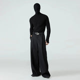 Aidase 2025 Spring and Autumn New Fashion Solid Color Y2K Long Sleeve T-shirt Street Trend Black Slim Half Turtleneck Warm Tops Men