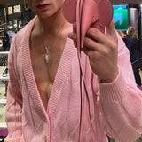 Aidase Mens Y2k Sexy Casual Knitted Jacket Autumn Winter Genderless Fashion Youthful Loose Solid Color Cardigan Thin Sweater Unisex aidase-shop