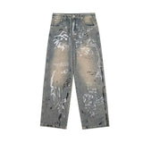 33.46Aidase Men's Y2K Graffiti Printed Baggy Jeans New Vintage Distressed Blue Harajuku Denim Pants High Street Straight-leg Jean Trousers aidase-shop