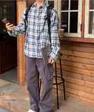 AIDASE  -  Oversized Men's Plaid Long Sleeve Korean Style Shirt, Trendy Loose Plaid Shirt, Handsome Jacket, Unisex American Retro Plaid aidase-shop