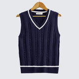Aidase Striped White Knitted Sweaters for Men Blue Sleeveless Man Clothes V Neck Vest Red Waistcoat Jumpers Sweat-shirt Cigaret Cotton aidase-shop