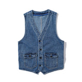 Aidase Denim Vest Men's Jacket Spring Autumn Jeans Jacket V-neck Design Korean Vest Loose Casual Fashion All-match Style Male Clothing