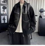 AIDASE  -  Trend Men's Jacket PU Leather Faux Suede Patchwork Design Contrast Color Casual Long Sleeve Lapel Male Coat Tide 21E7100