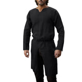 Aidase Streetwear Long Sleeve Tshirt For Men European Medieval Knight Top Vintage Loose V-neck Split Long Gown Pullover
