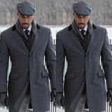 Aidase Handsome Men Long Coat Overcoat Line Single Breasted Warm Woolen Pockets Business Causal Daily Tailored aidase-shop