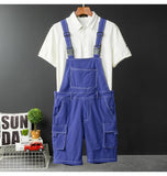 AIDASE  -  Men Y2K Bib Overalls Shorts Summer Multi Side Pockets Cargo Breeches Elastic Waist Fancy Color Thin Soft Coveralls Dungarees aidase-shop