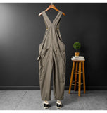 AIDASE  -  Men Loose Fit Bib Overalls Pockets Cargo Pants Hip Hop Golden Buttons Dungarees Casual Suspenders Jumpsuits aidase-shop