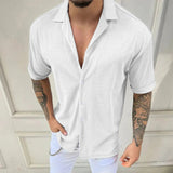 AIDASE  -  Trendy Wrinkle-Free New Men'S Shirt Men Casual Short Sleeve Spring Summer Turndown Neck Solid Shirts Fashion Camisas De Hombre aidase-shop