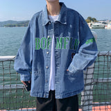 Aidase Trendy Letter Embroidered Workwear Denim Jacket Men 2024 New Fashion American Loose and Versatile Lapel Jacket Aesthetic Chic aidase-shop