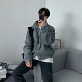 AIDASE  -  Spring Autumn New Fashion Korean Style Men's Solid Color Single-breasted Stand Collar Casual Trendy Loose Knitted Cardigans Male aidase-shop