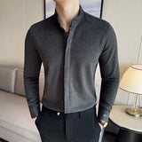 Aidase Thick woolen shirt For Men Autumn Winter Solid Color Slim Fit Warm Top High Quality Long Sleeve Stand Collar Shirt Streetwear
