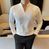 AIDASE  -  New Chinese Solid Color Slim and Simple Men's T-shirt Stand Collar Elastic Casual V-neck T Base Shirt aidase-shop