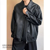 AIDASE  -  ex Loose Fit Pure Color Motorcycle Jaet PU Leather Flight Coat Street Sle Versatile Outerwear for Men And Women aidase-shop