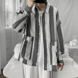 AIDASE  -  Spring Autumn Vertical Striped Shirt Men's Trendy Korean Style Loose Hong Kong Style Shirt Student Casual Versatile Couple Top aidase-shop