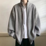 Aidase Y2K Knitted Cardigan Sweater Men Blue Long Sleeve Jumpers Jacket Turtleneck Patchwork Zipper Coat Male Korean Clothes