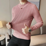 Aidase Fashion Slim Fit Turtleneck Knitted Sweater Men Slim Fit Clothing Autumn New Casual Stripe Pullovers All-match Warm Tops aidase-shop