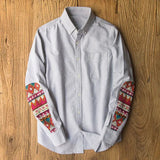 AIDASE  -  Sleeve Patch Washed Grain Woven Cotton Long Sleeve Shirt Men's Daily Tooling Retro Trend Youth Thin Coat aidase-shop