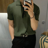 AIDASE  -  Men's Fashion Lapel Short Sleeve Ribbed Texture Breathable Skin-friendly Casual Versatile Business Commute Daily Wear Polo Shirt aidase-shop