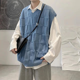 Aidase Spring Autumn Fashion Solid Casual Pullover Tess Vest Men Loose Knitted Top Student Preppy Style Sweater Gentle Retro Patchwork aidase-shop