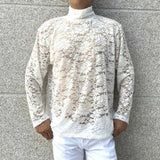 AIDASE  -  Winter New Male Lace Hollow-out Long-Sleeve T-Shirt American Retro Fashion Trendy High Street Loose Casual Niche Men's Top aidase-shop