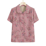 AIDASE  -  New Chinese Style Women's Shirt Short Sleeve Stand Collar Slim Fit Mommy Top Elderly Lady Fashionable Cotton Polyester Blend aidase-shop