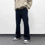 Aidase American Streetwear Gray Flared Sweatpant Men Double Knee Patch Micro Flare Overalls Harajuku Casual Patchwork Sweat Pants Black aidase-shop