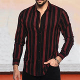 Men's Shirt Button Shirt Casual Shirt Black Red Coffee Color Long Sleeve Stripe Street Daily Clothing Fashionable Casual Comfort aidase-shop