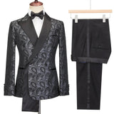 AIDASE  -  Tailor Made Men Wedding Tuxedos Double Breasted Floral Pattern Pants Suit Prom Wedding Party Costume 2 Pieces aidase-shop